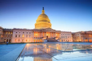 US Capitol Building at sunset.