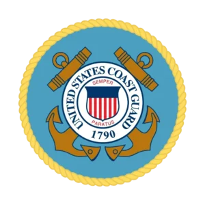 United States Coast Guard emblem on black background.